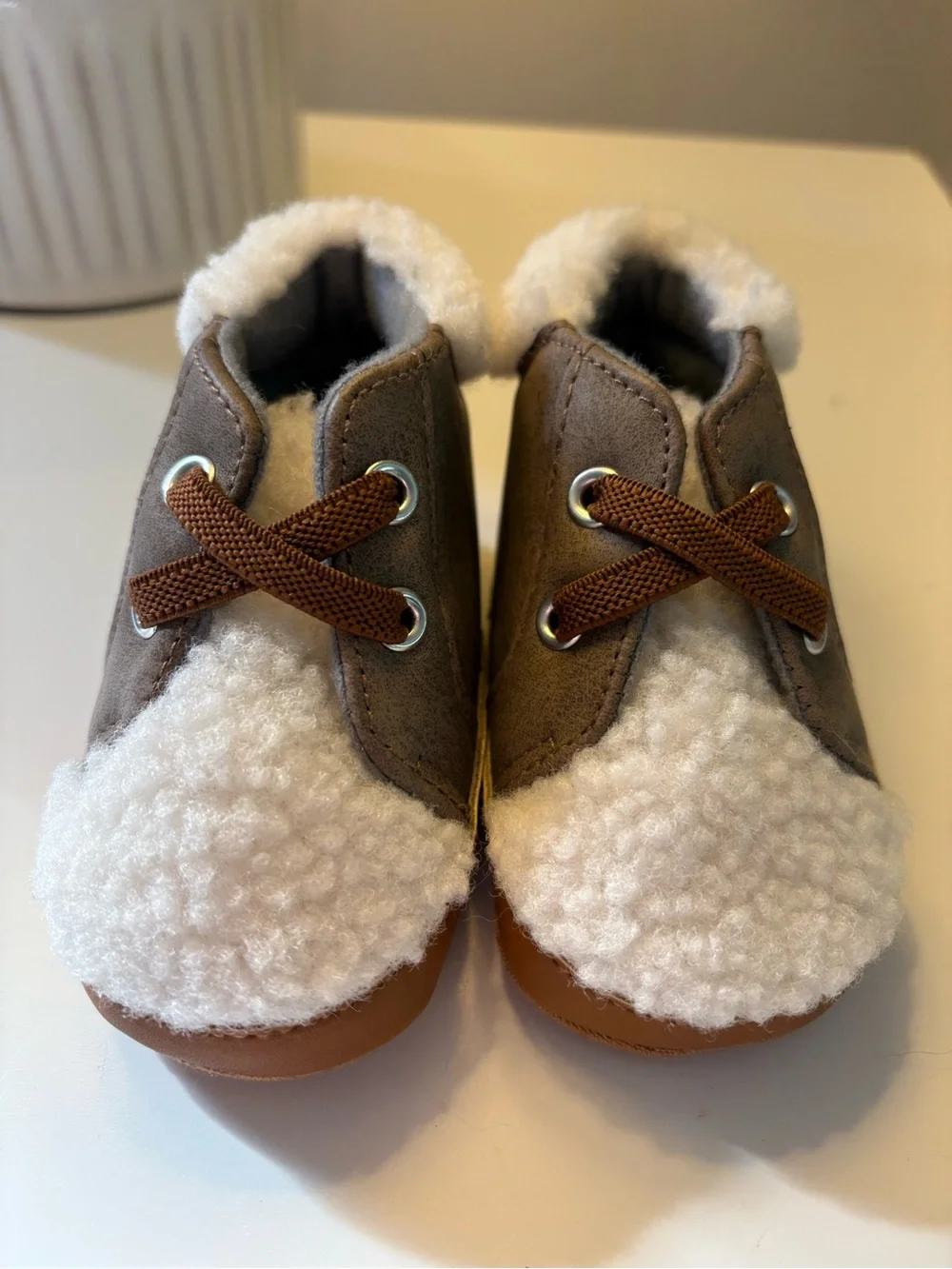 Target Brown and White Sherpa-Lined Baby Walker Shoes